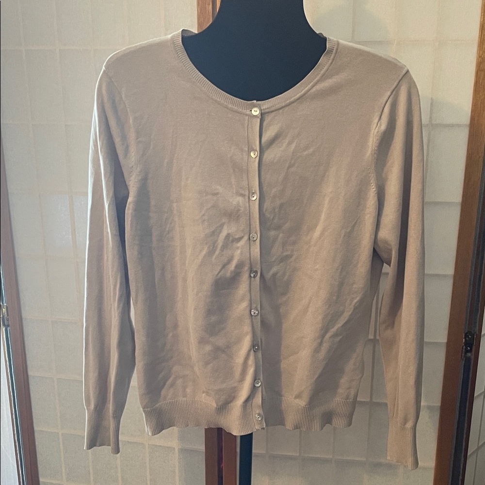 August Silk Light Tan Beige Cardigan Sweater